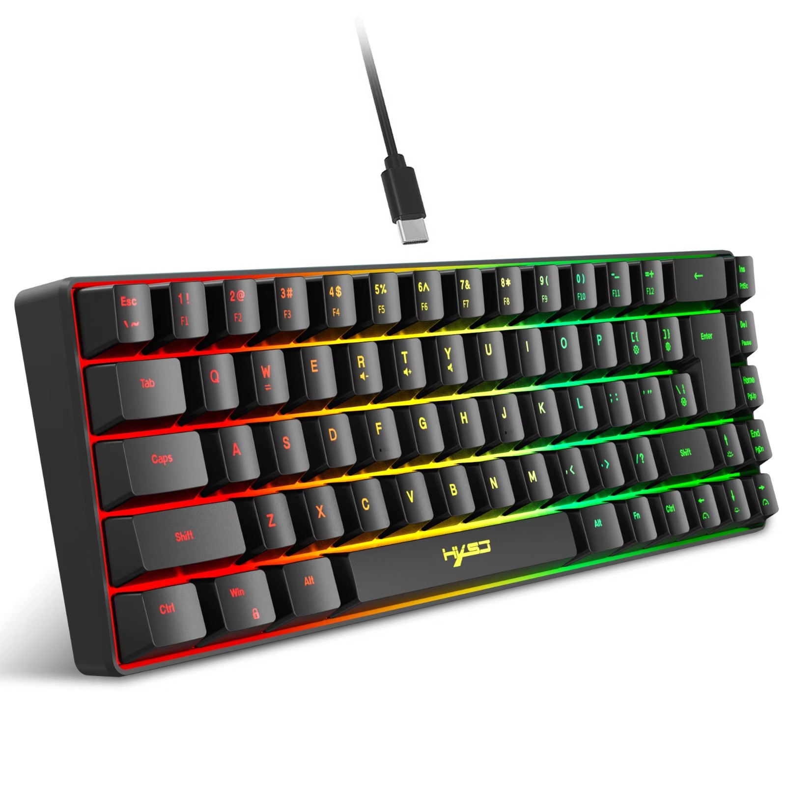 68 Keys Gaming Keyboard USB Wired Portable 20 RGB Backlight Keyboard for Windows