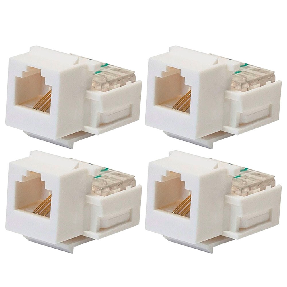 4 Pcs RJ-11 Keystone Jack Toolless Telephone Phone Line Wall Plate Modular White