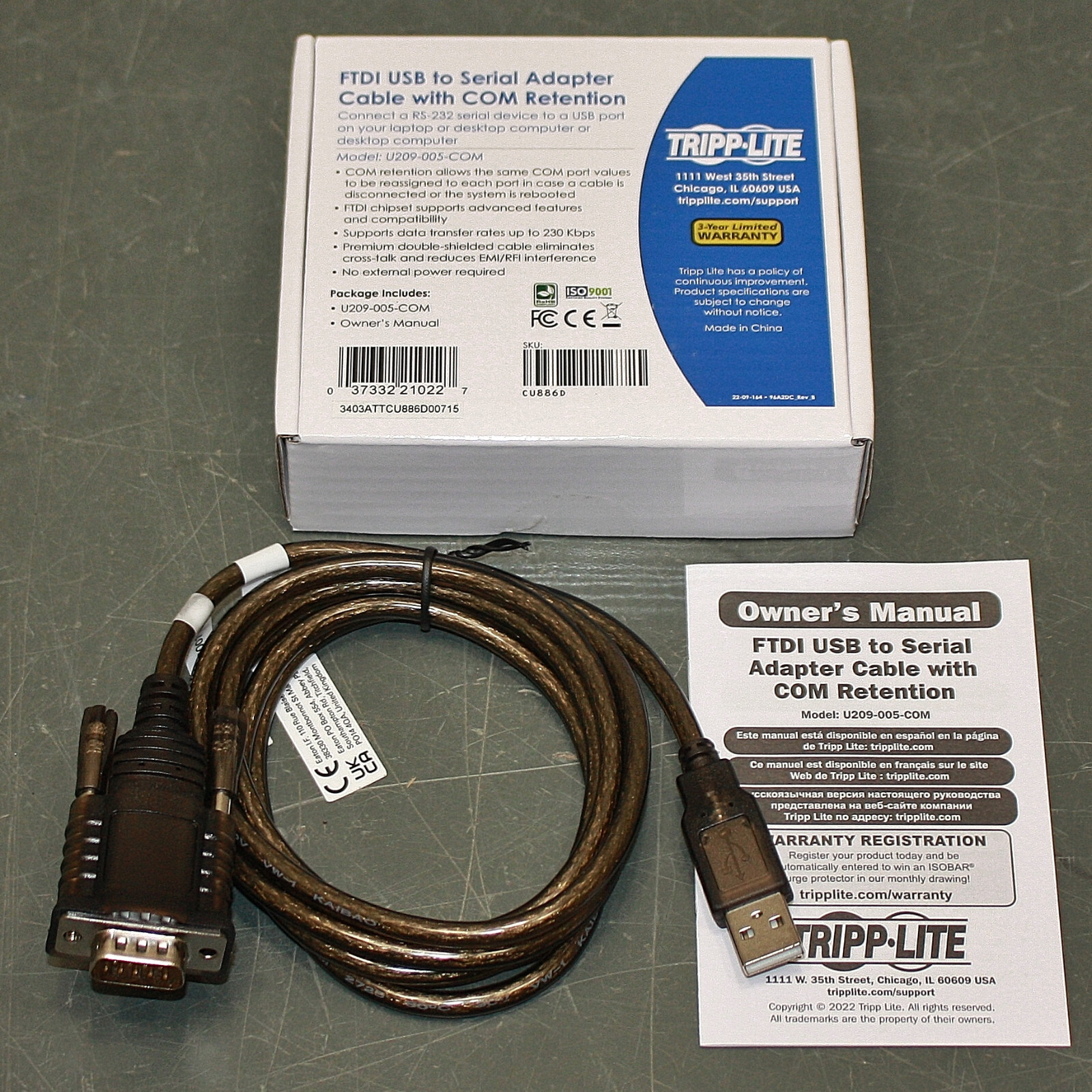 Tripp Lite Adapter Cable U209-005-COM, RS232 Serial to FTDI USB w/ COM Retention