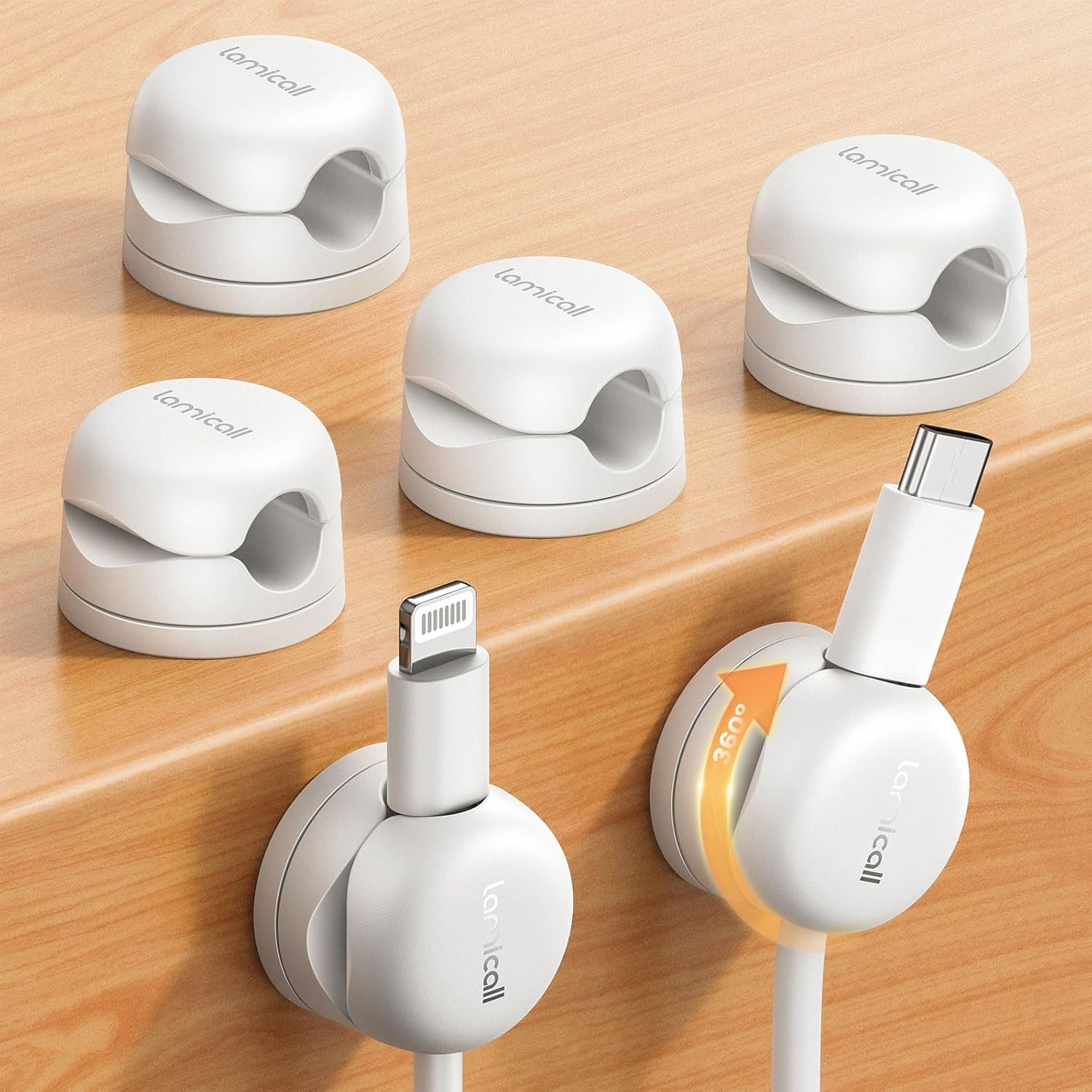 Lamicall 6 Pack Rotatable Cord Organizer, [1S Lock] Spring Cable Clips | Phone C