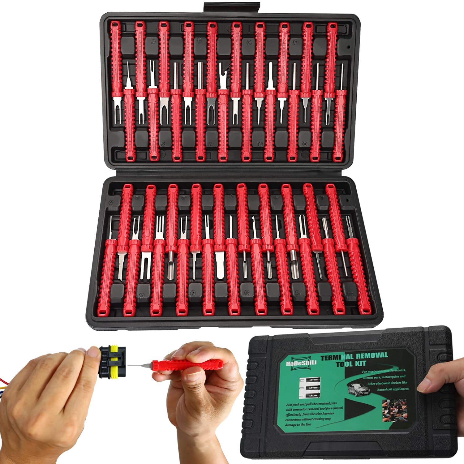 Red Terminal Pin Removal Tool Set Electronic Repair Tools with Blow Molded Case