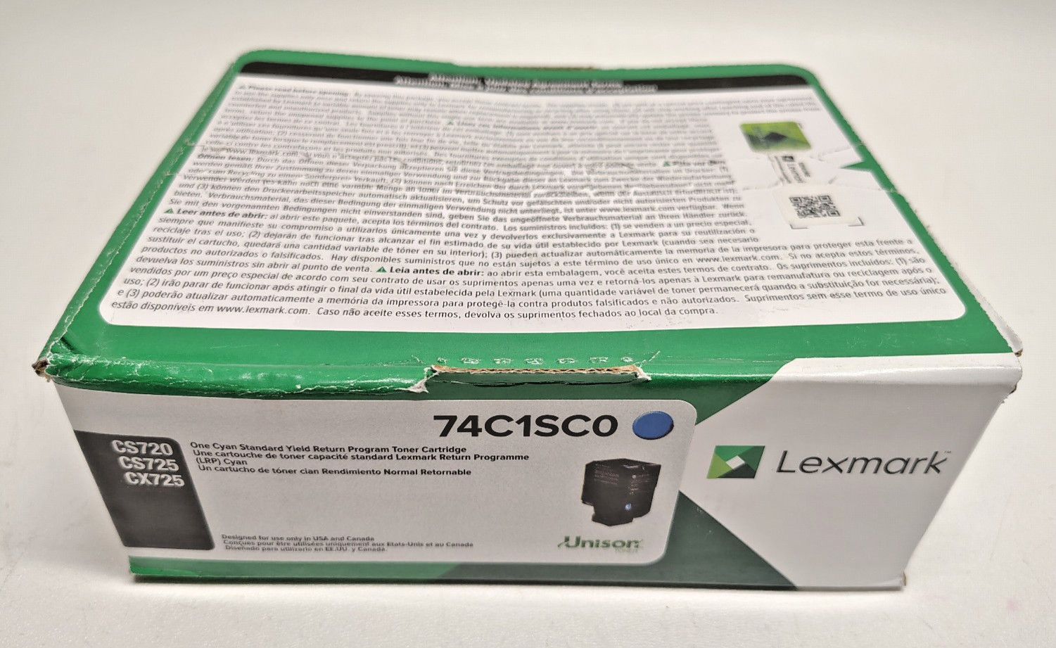 Genuine Lexmark 74C1SC0 Cyan Toner CS720 CS725 CX725 Genuine NOS Distressed Box