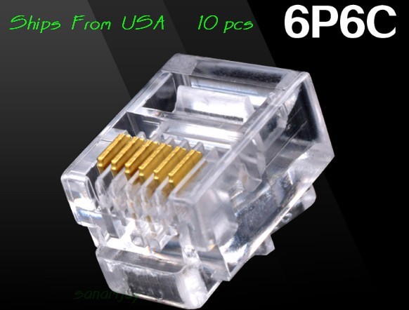 10pcs RJ12 RJ11 6P6C Modular Plug DSL Telephone Connector. Gold-plated
