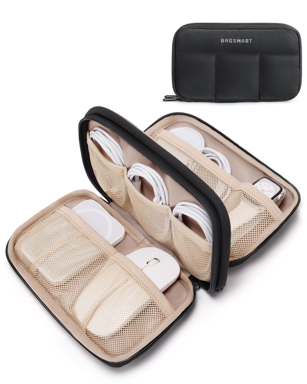 BAGSMART Electronics Organizer Travel Case for 8.3"L x 5.3"W x 2.3"H, Black