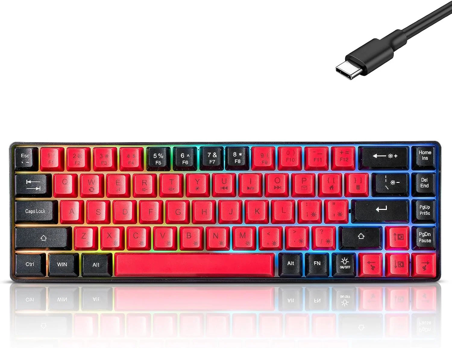 Wired Portable 60% Mechanical Feeling Gaming Keyboard,RGB LED Backlit Compact 68