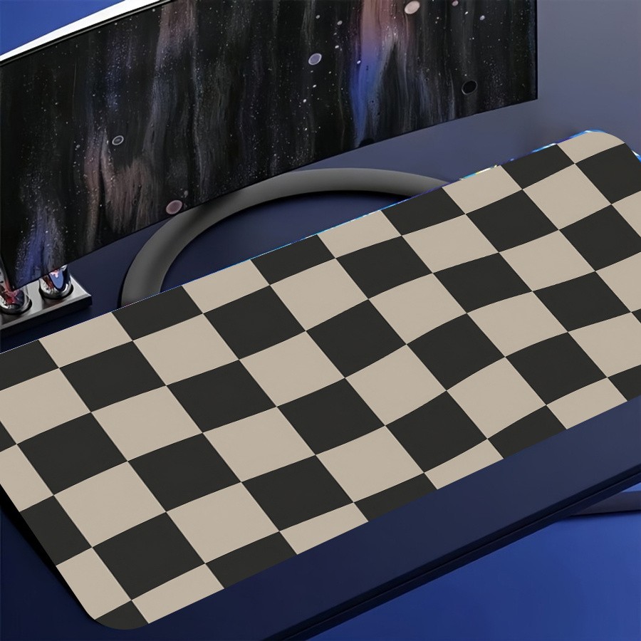 1pc Checkered Mouse Pad Large Non-Slip Desk Mat, Rectangular Rubber Base, Dura