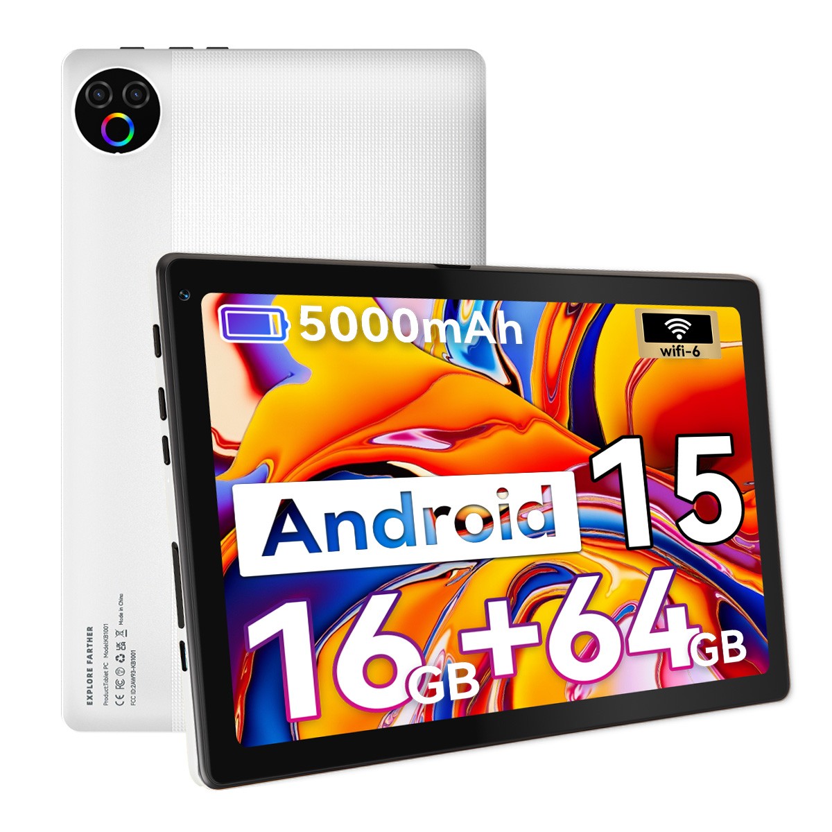 Tablet 10.1 inch 16GB ROM 64GB RAM WIFI 6 Android 15 Dynamic Halo IPS HD LCD