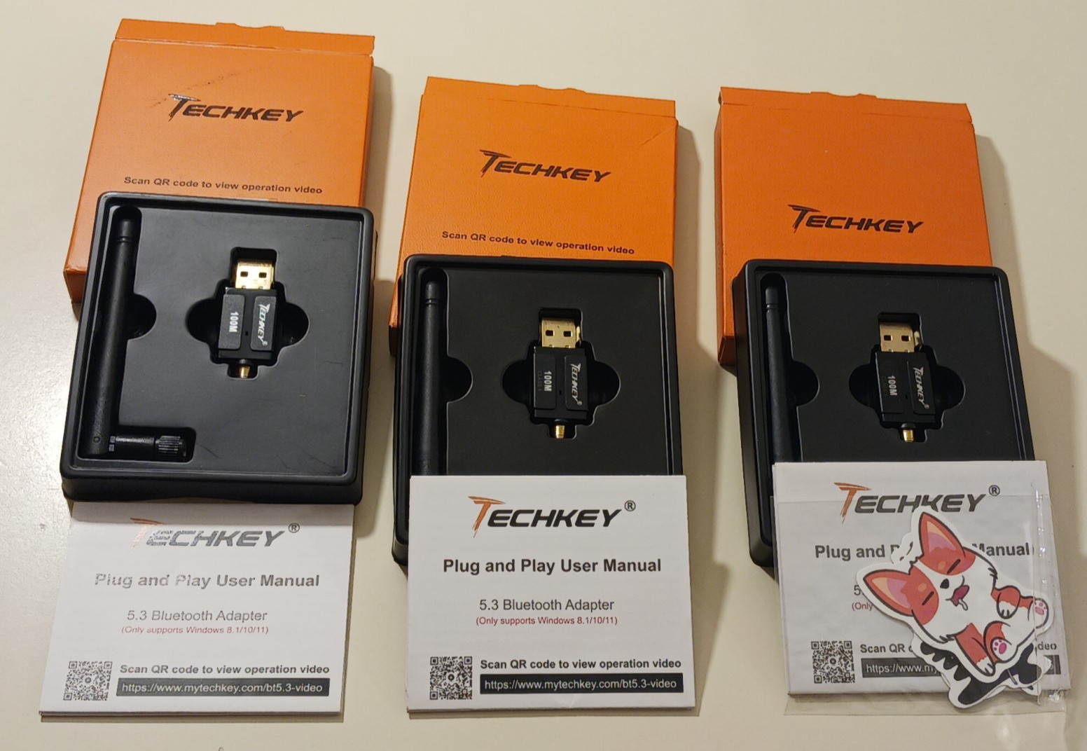 3x Techkey 100M Long Range Bluetooth 5.3 USB Adapter Dongle PC Windows 10 11 New