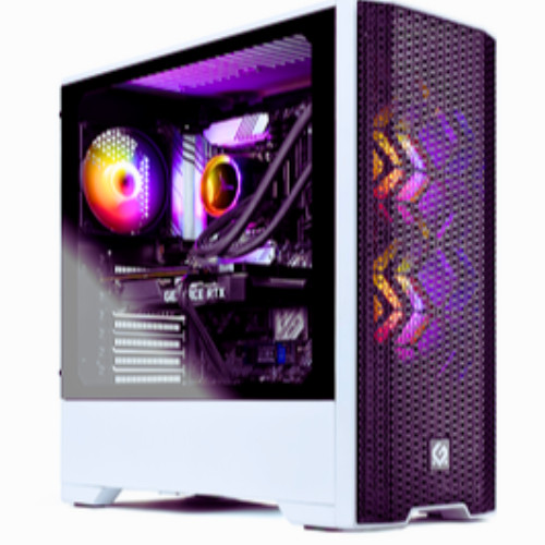 High-performance gaming PC with RGB fans and transparent side panel. 