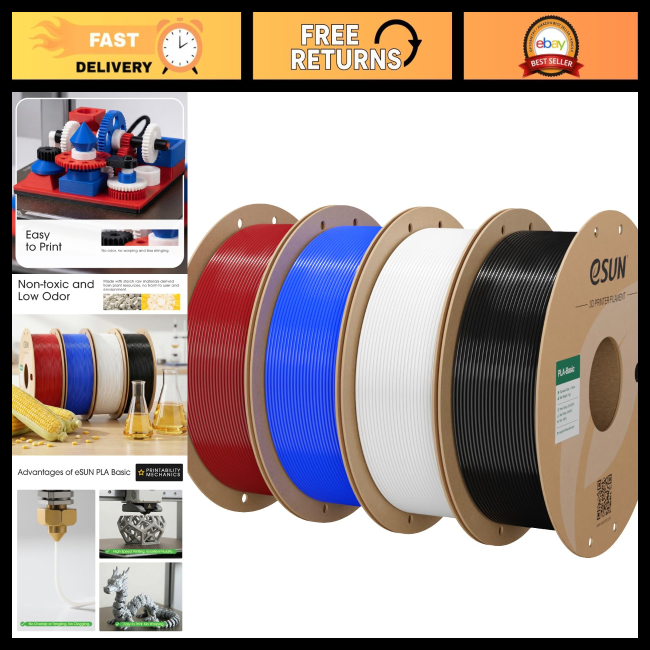 1.75mm PLA 3D Printer Filament Bundle - 4KG, High Quality, Easy to Print, Vibran