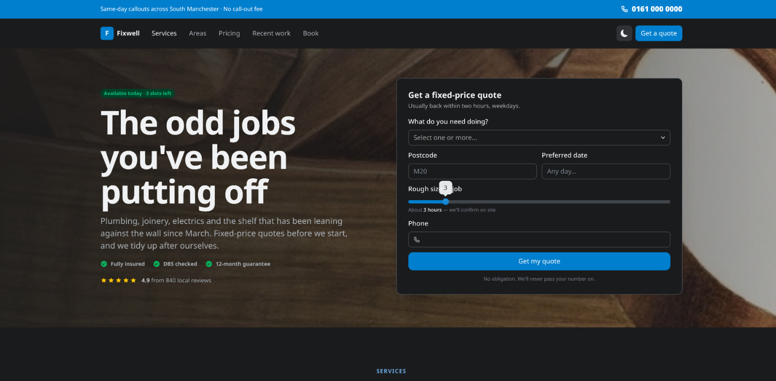 Handyman Home Services Website HTML + Free Setup & 3 Mo High-Performance Hosting