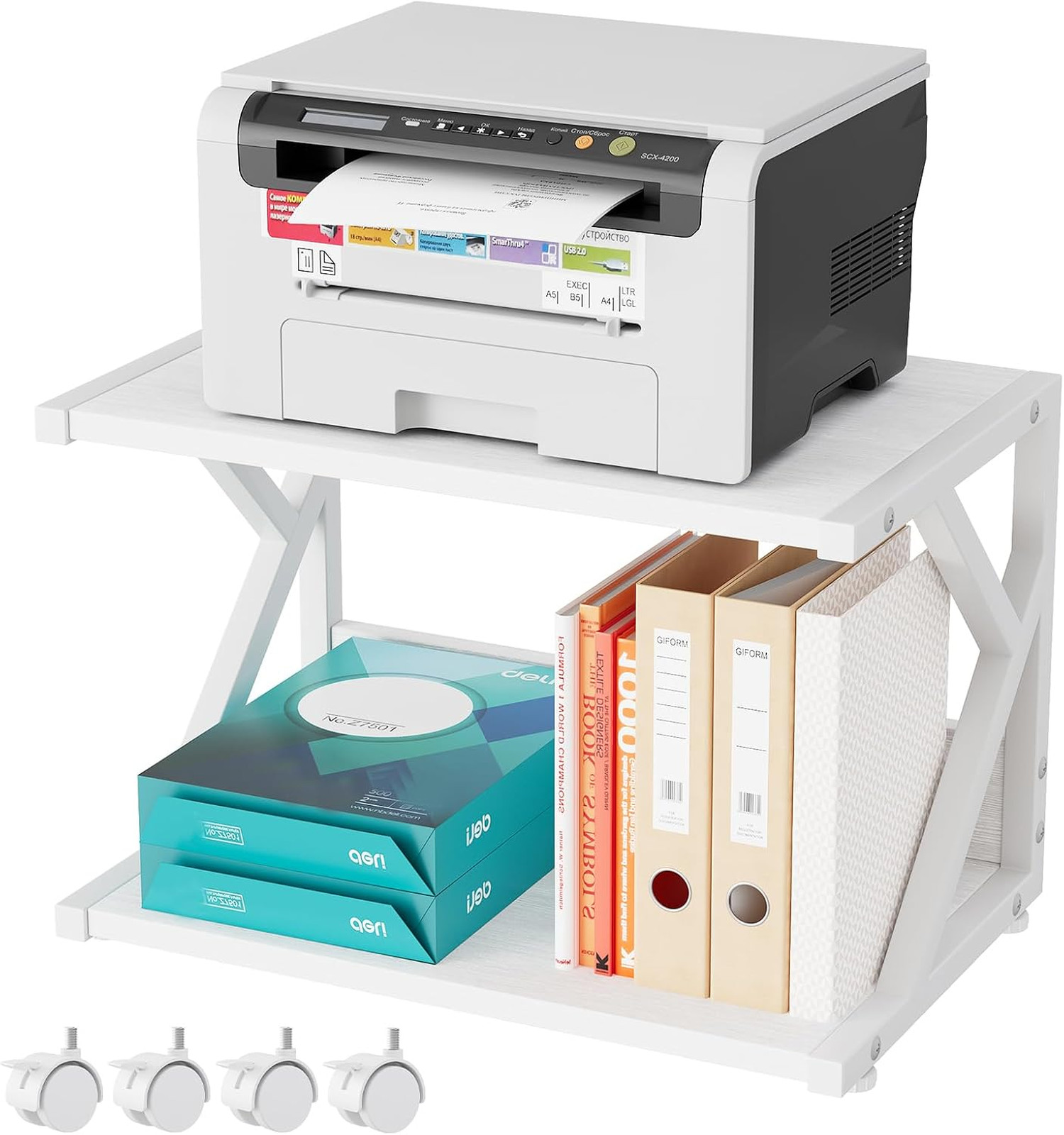Desktop Printer Stand with 2 Tier Wood Storage Shelves,Under Desk Printer
