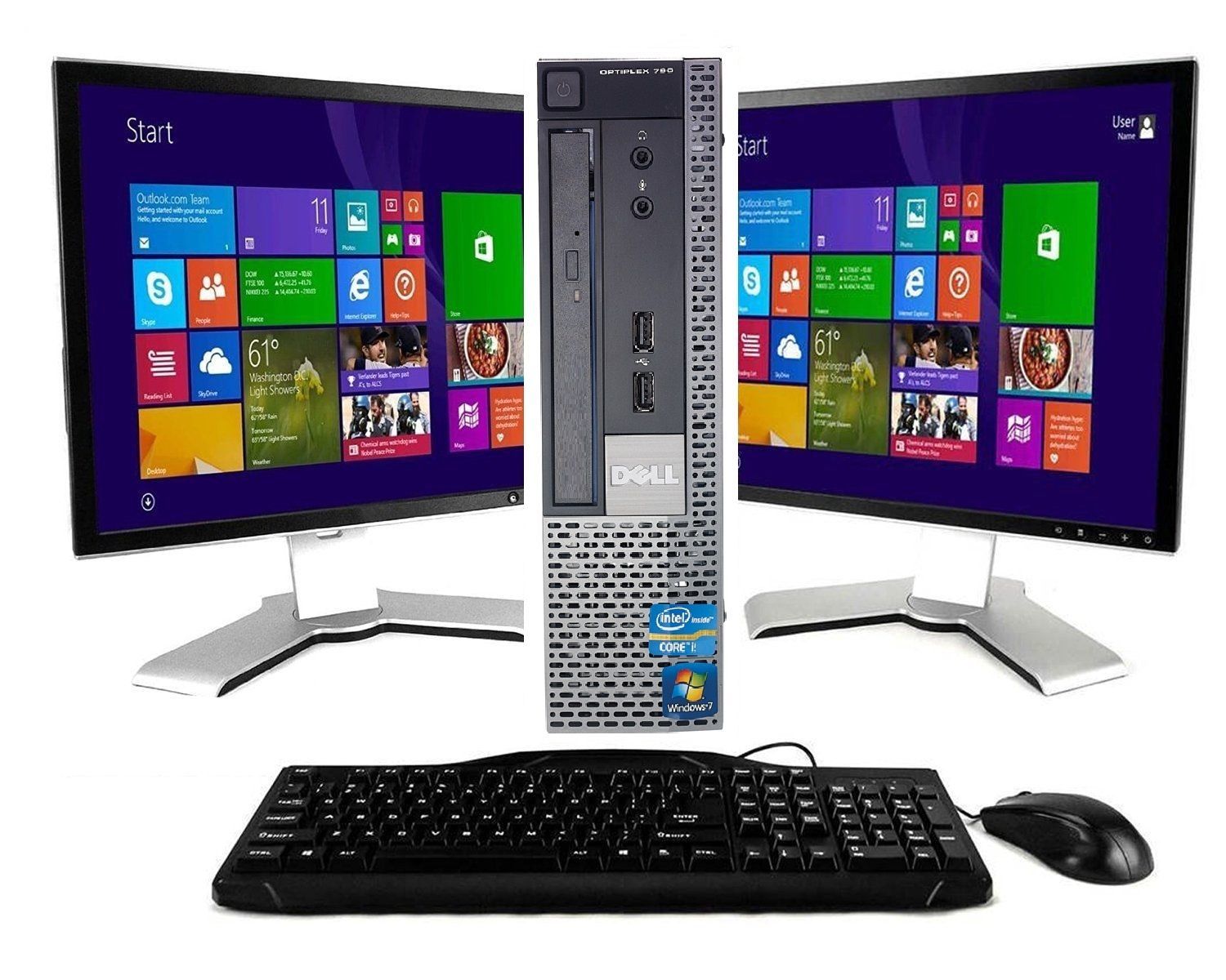 Dell OptiPlex Intel Processor Windows 10 SSD 8GB Dual 22" LCDs WiFi