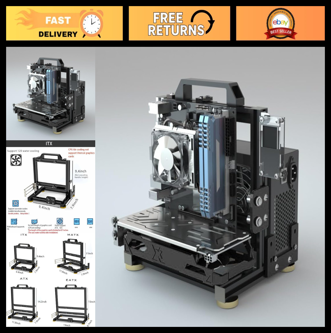 DIY Open Air Test Bench Frame Case for PC, ITX ATX MATX EATX Motherboard Rack
