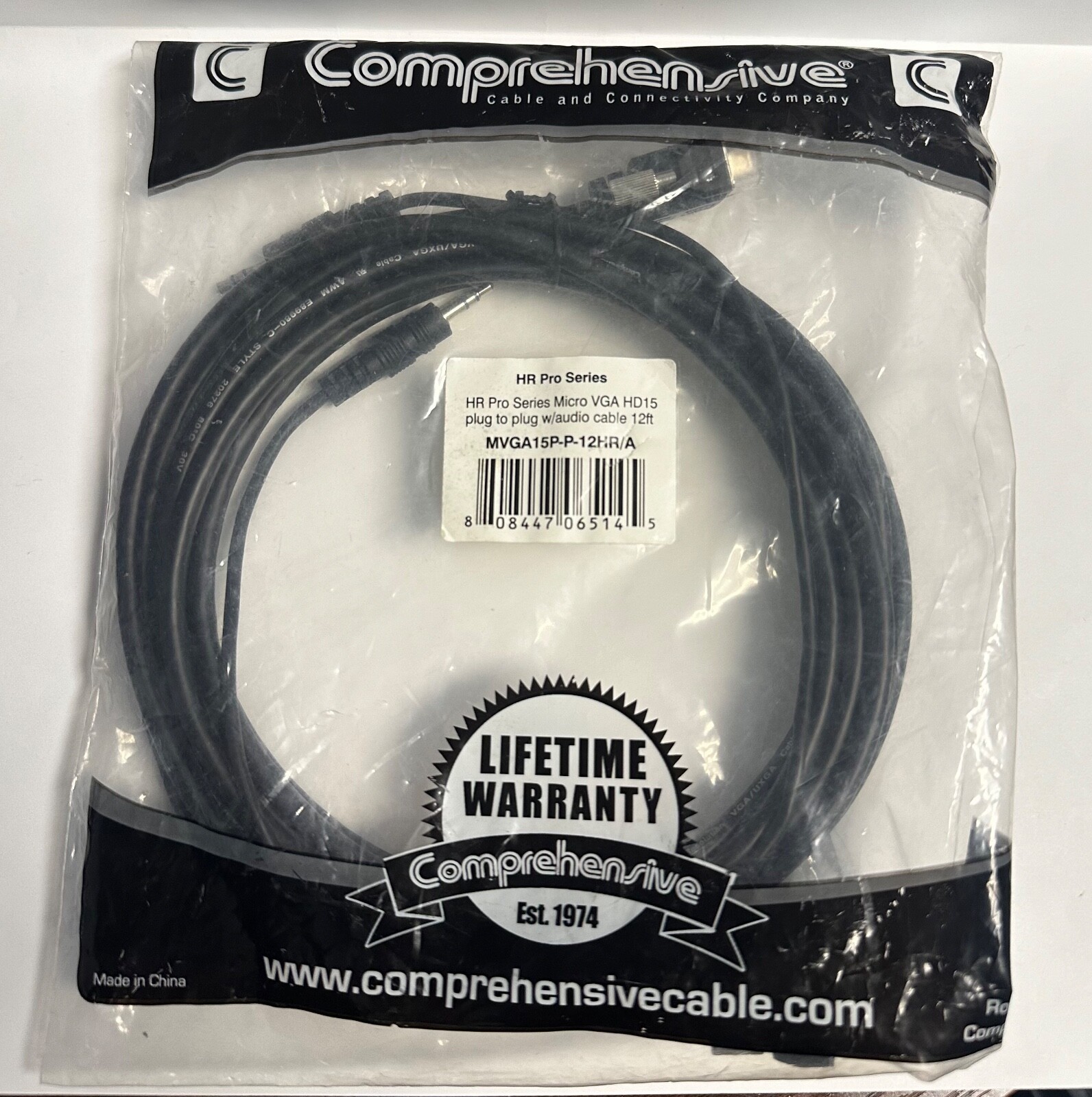 Comprehensive Cable- Pro AV/IT Micro VGA HD15 plug to plug w/audio cable - 12ft