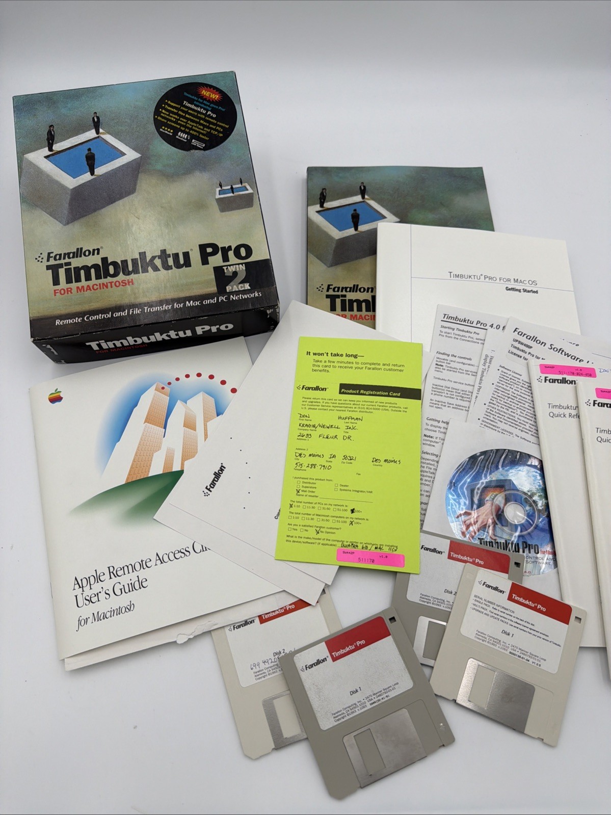 Farallon Timbuktu Pro Twin Pack Macintosh Complete Box Floppy CD Manuals