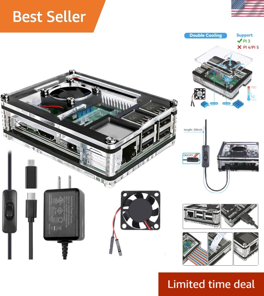 Sleek Raspberry Pi 3 Enclosure with Air Cooling, Heatsinks & Power Connectivity