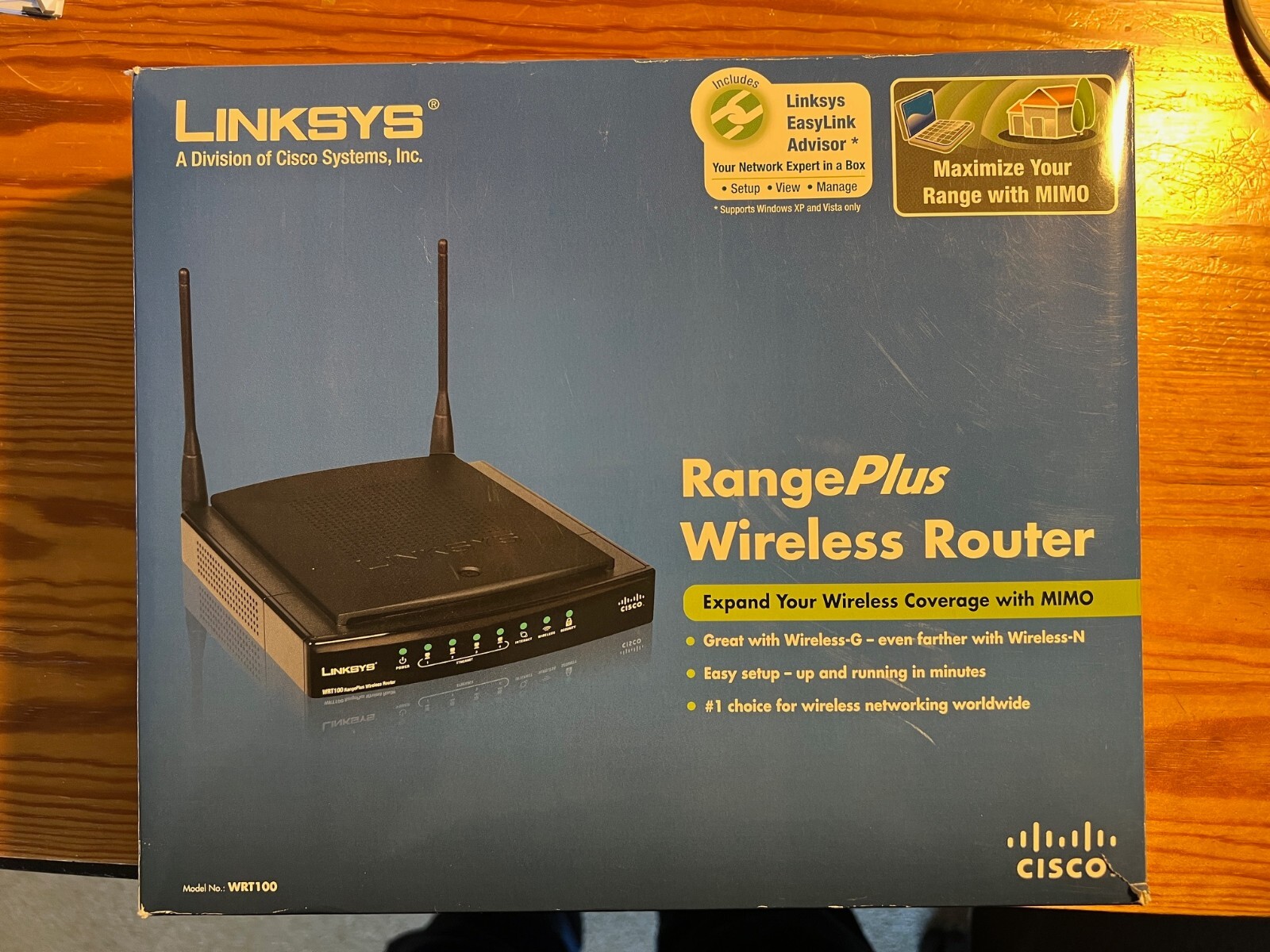 Cisco Linksys RangePlus MIMO Wireless Router WRT100