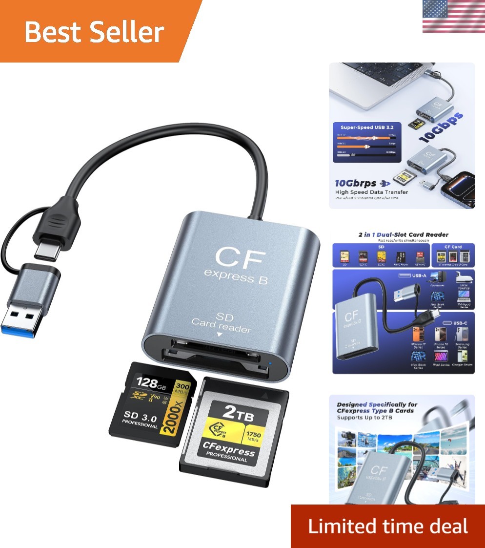 2-in-1 CFexpress Type B & SD Card Reader - 10Gbps Dual Slot USB Adapter