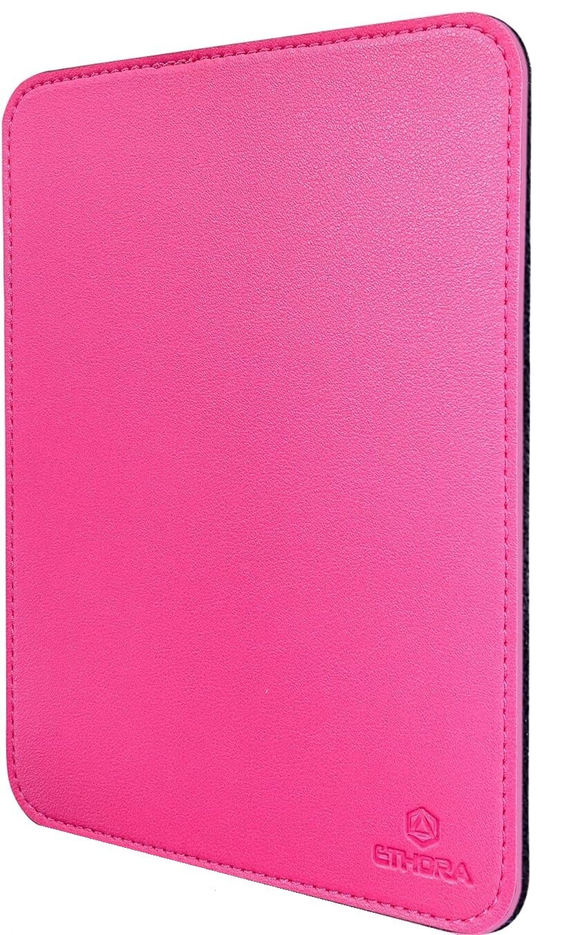 Compact Mini Mouse pad 6x8 Inch, Faux Leather, Rubber Base, Stitched Edges, Pink