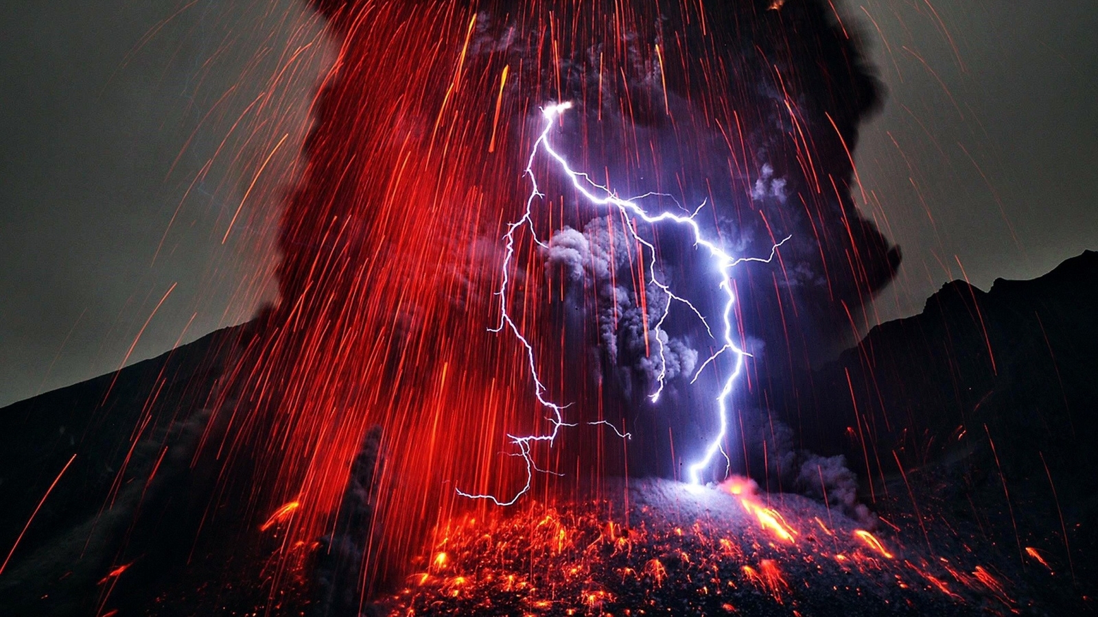 Landscape nature volcano lava eruption lightning long Custom Gaming Mat Desk