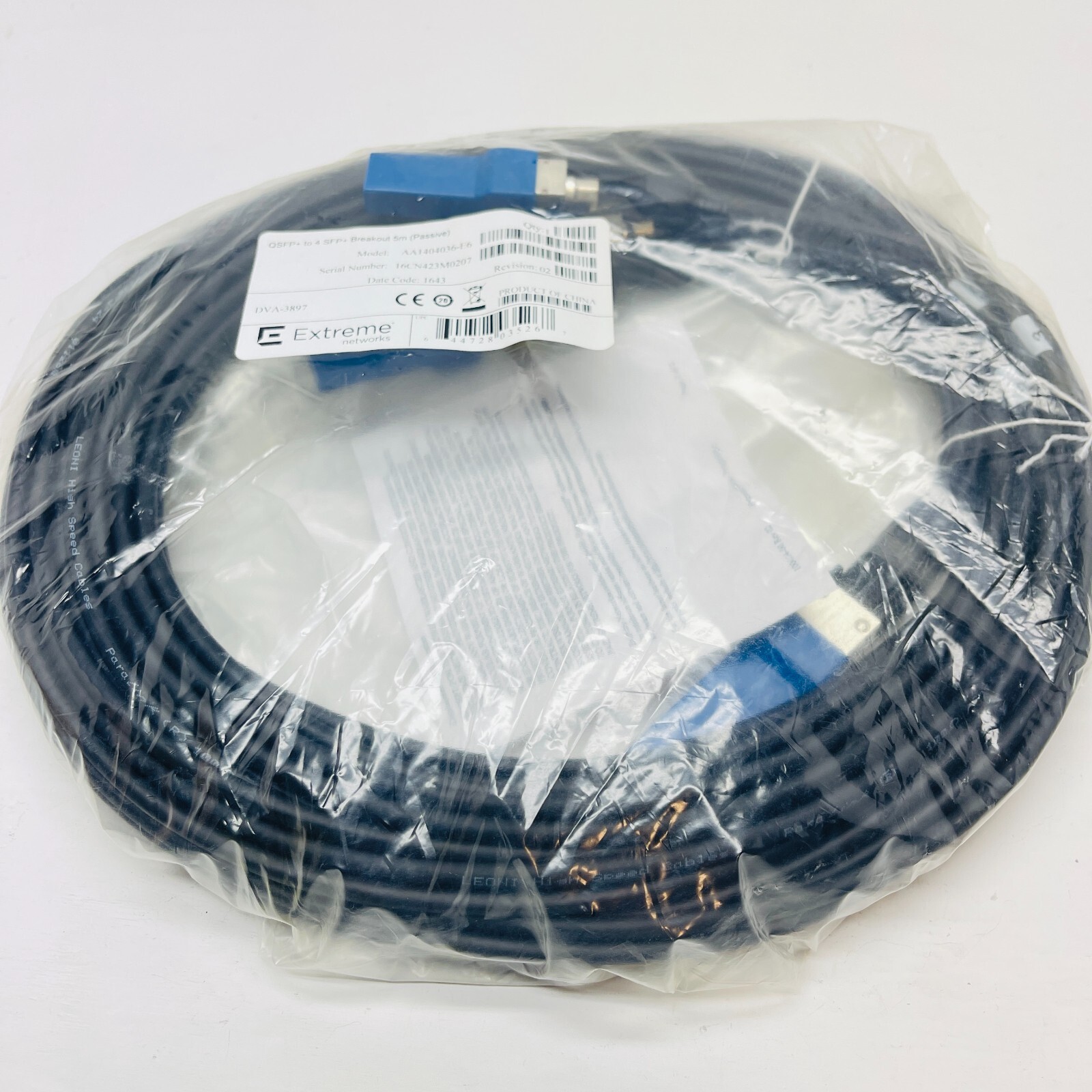 AA1404036-E6 New Extreme Networks 5M QSFP+ To 4 SFP+ Passive Breakout Copper