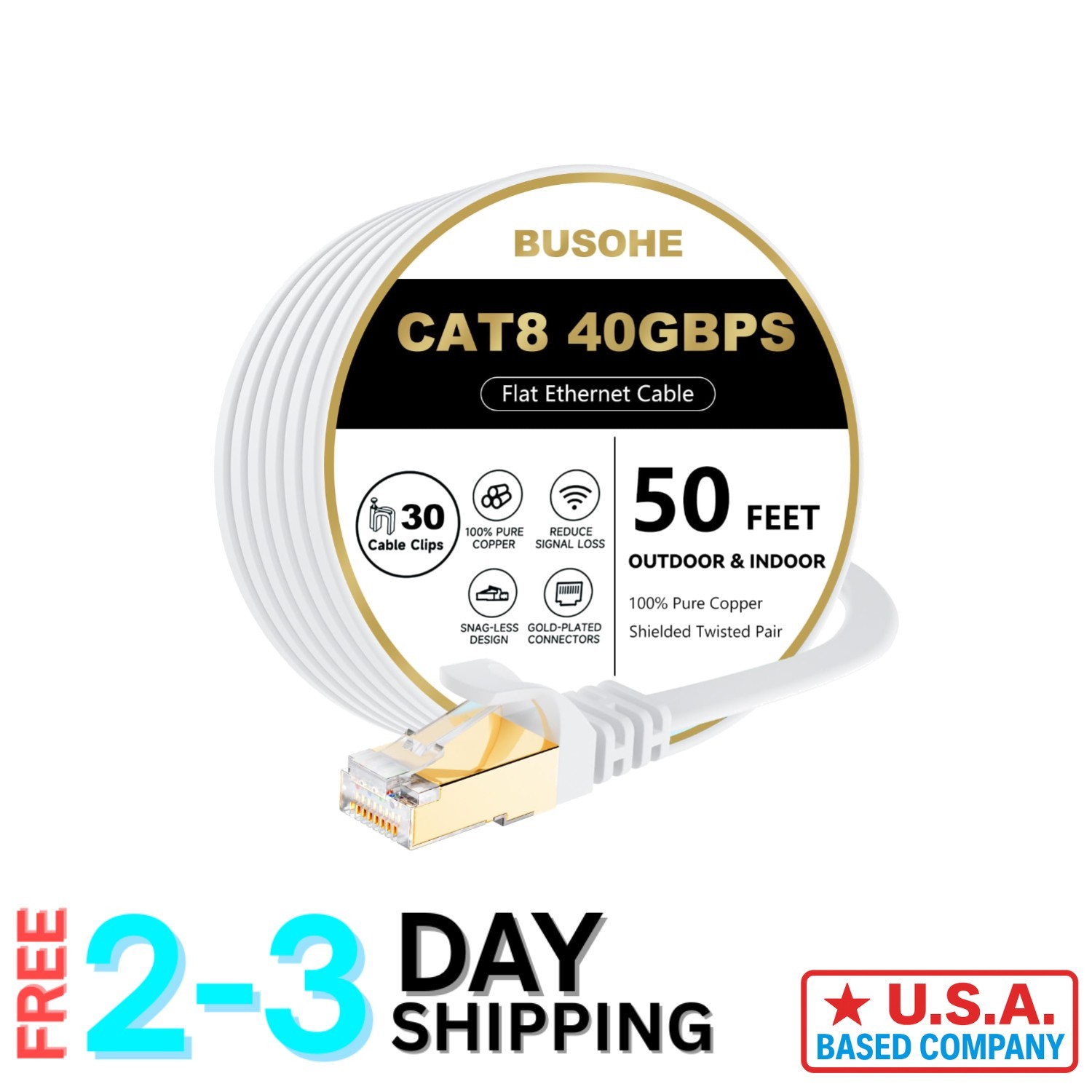 Cat 8 Ethernet Cable 50FT - 40Gbps High-Speed Flat Cable for Gaming & Streaming