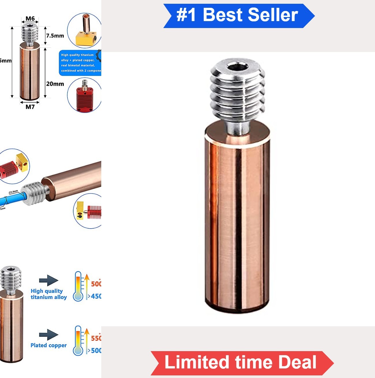 Bimetal Heatbreak Copper Titanium TC4 3D Printer Hotend Upgrade Ender 3 CR10