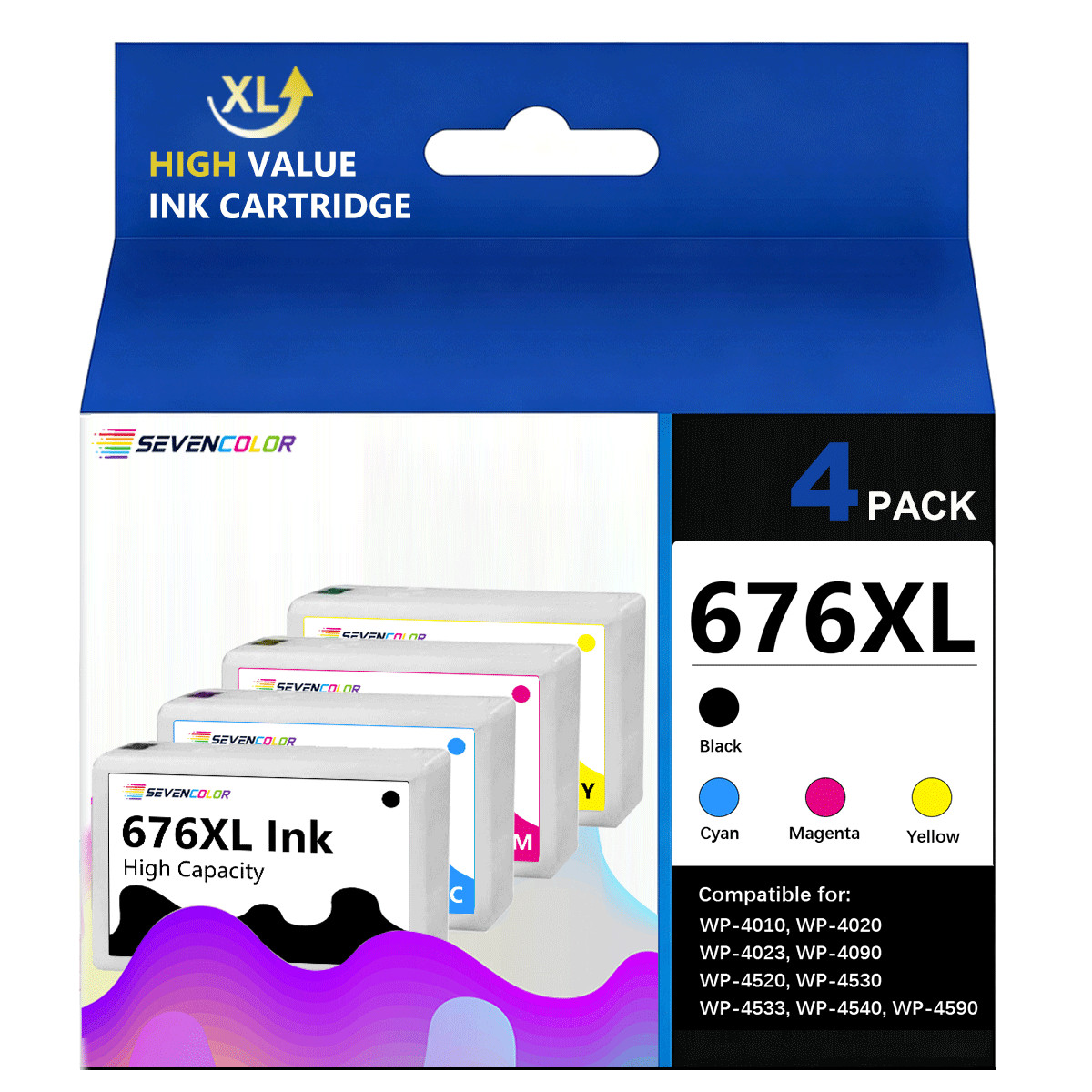 676XL High Yield Ink Cartridge(4Pack-KCMY) work with WorkForce WP-4010 Printer