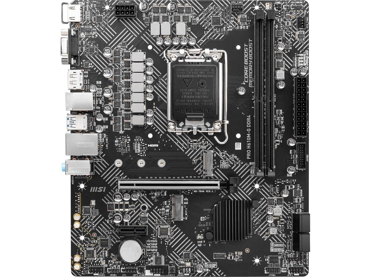 MSI PRO H610M-G DDR4 Motherboard 9.3" x 8", Information Not Available