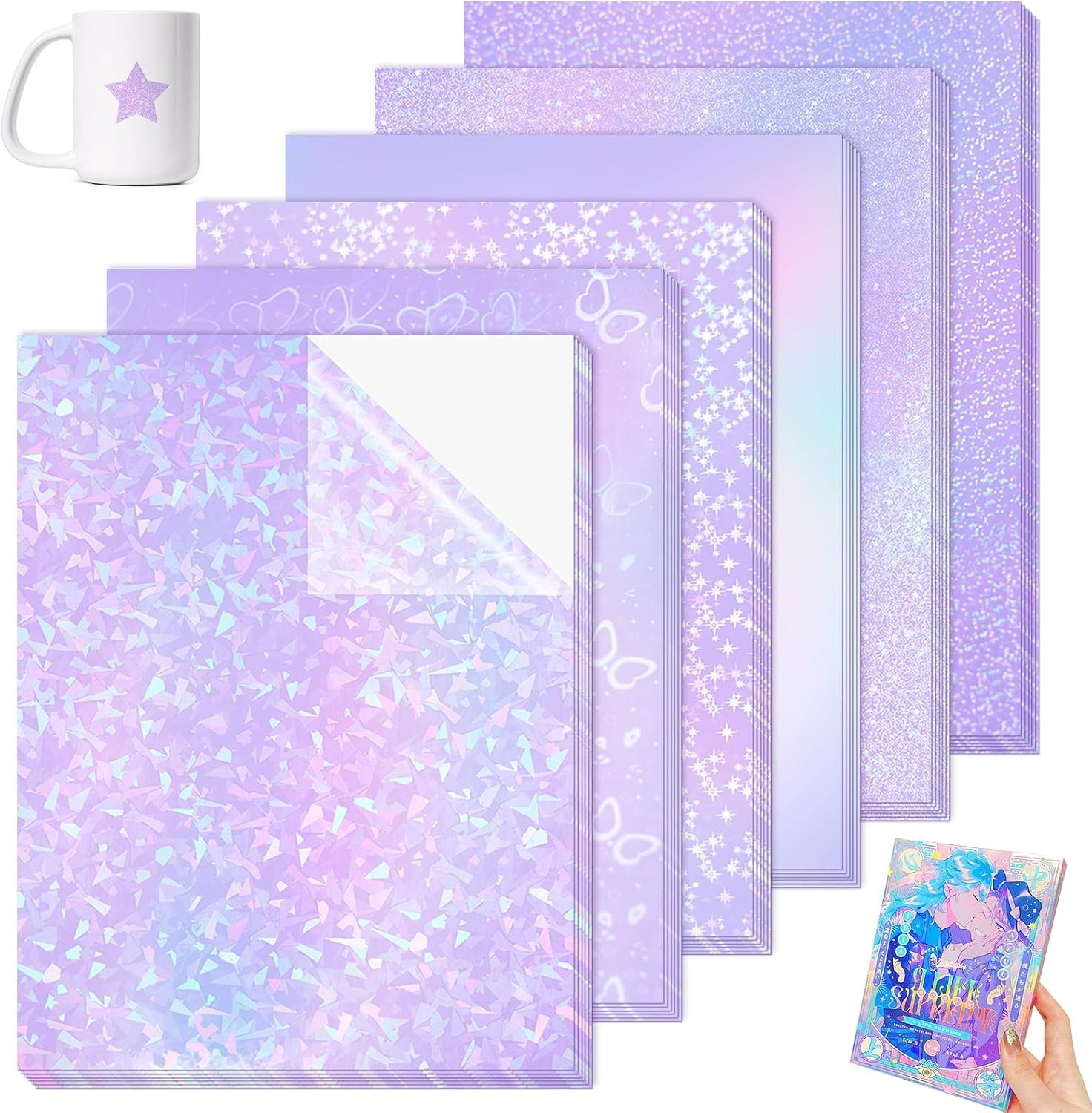 36 Sheets Holographic Sticker Paper 8.3 X 11.7 Inch A4 Size Holographic Laminate