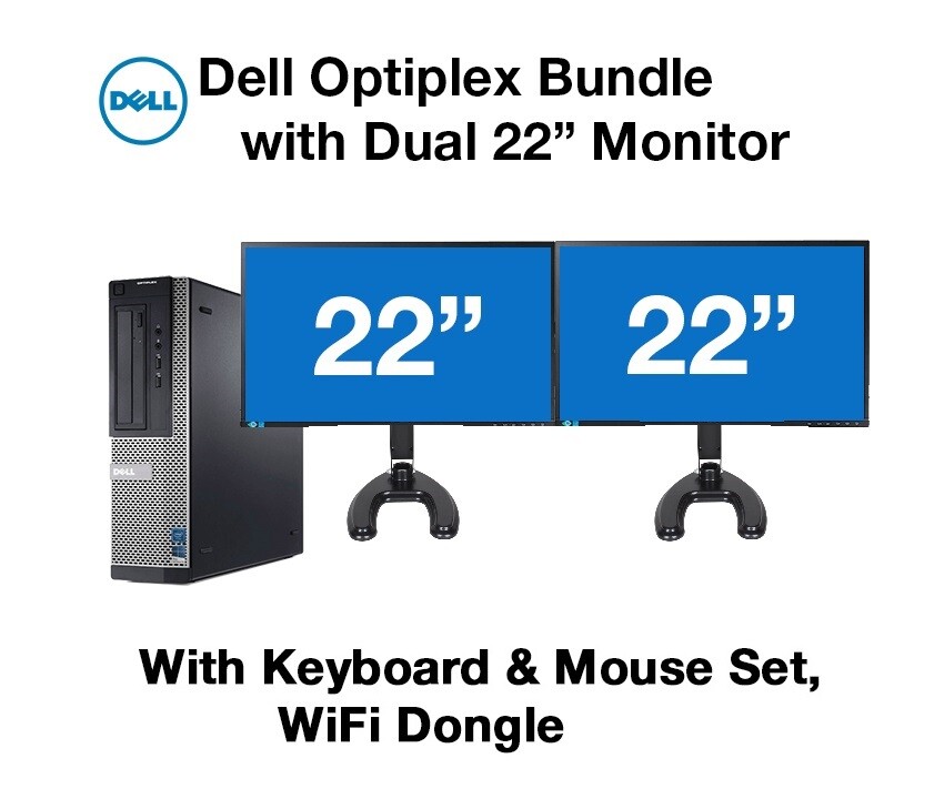 Dell Desktop PC Computer Core I7 3.4GHz 16GB RAM DUAL 22" LCD Monitor WIFI 2TB