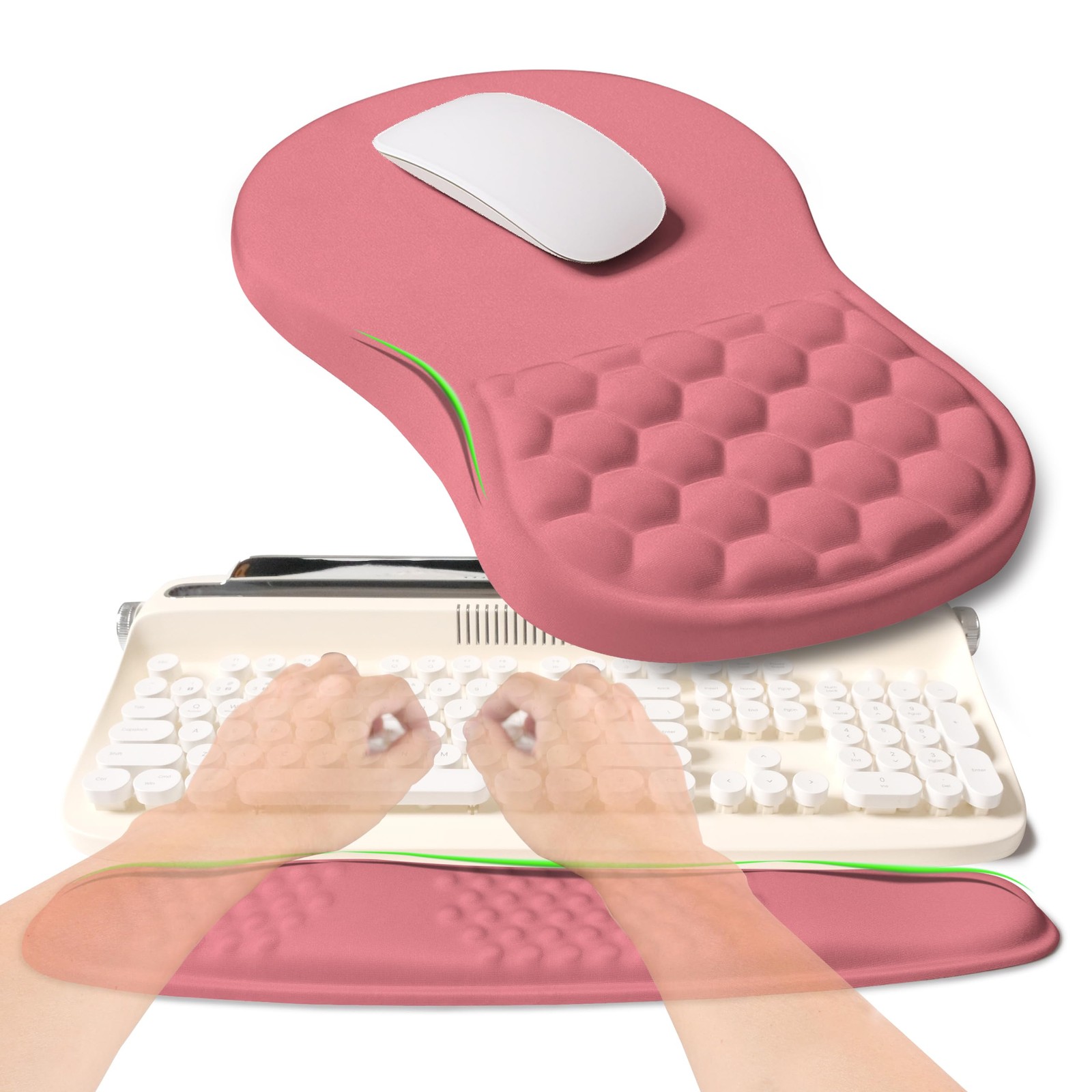 Pink 2In1 Ergonomic Keyboard Mouse Pad Memory Foam Wrist Support Rest Set