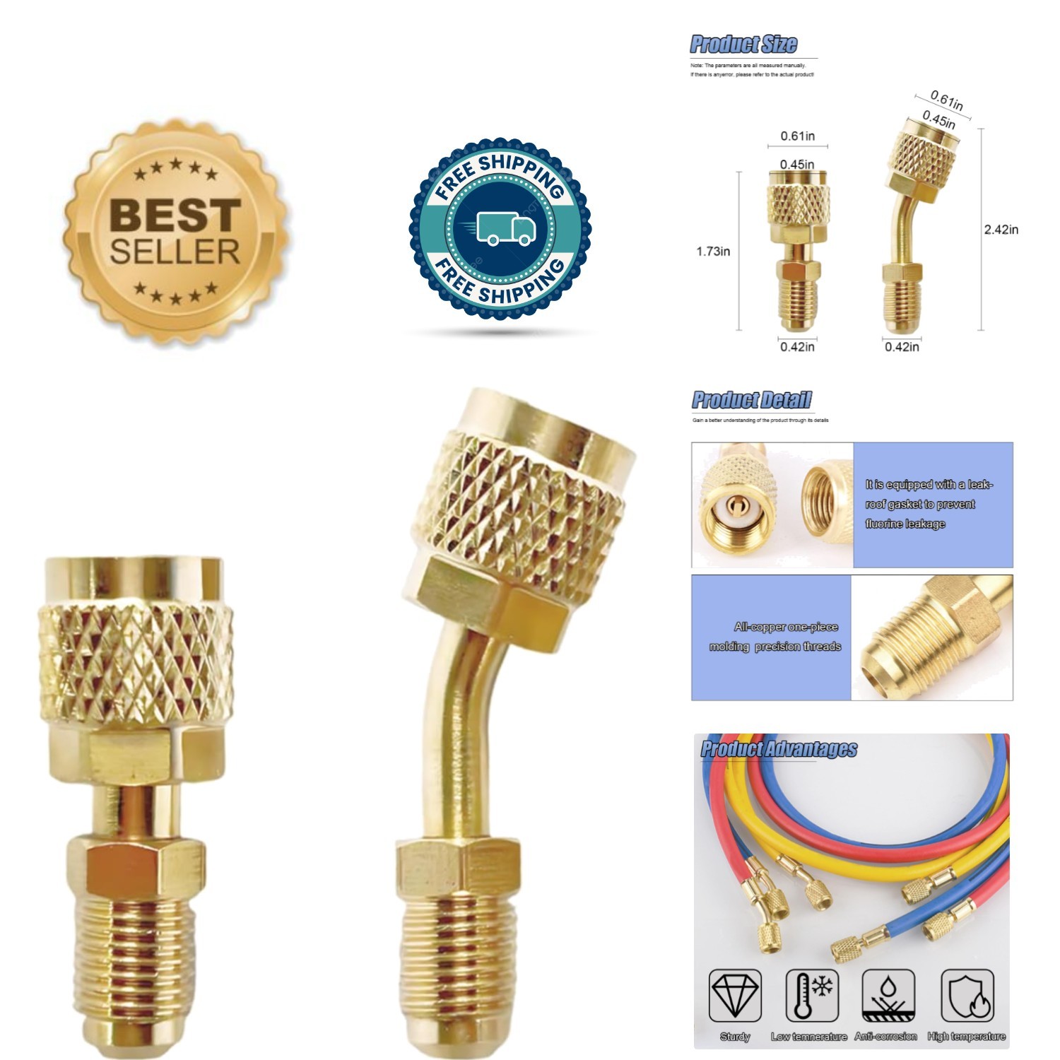 Durable R410A Brass Adapter Set: 2PCS for Mini Split Systems, Leak Resistant