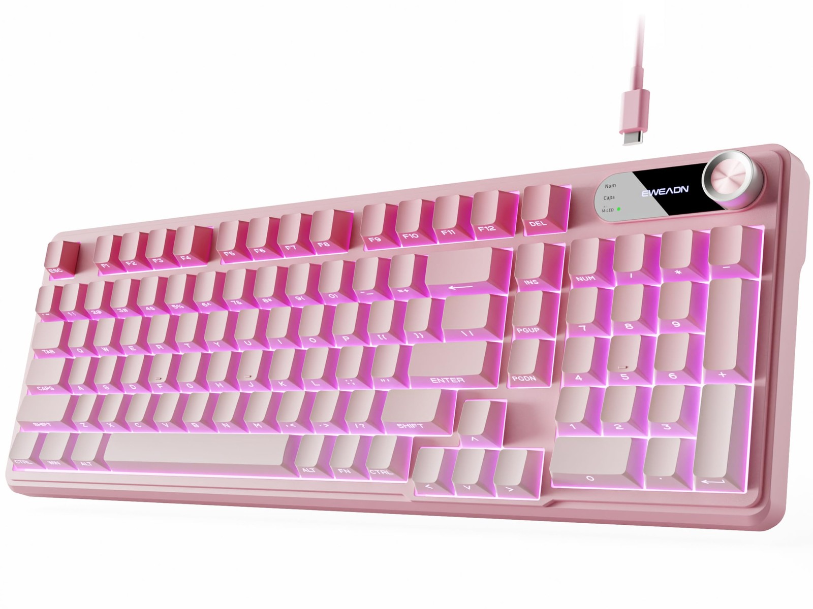 V102 Wired Keyboard, 98 Keys Creamy Gaming Keyboard with Number Pad, Display ...