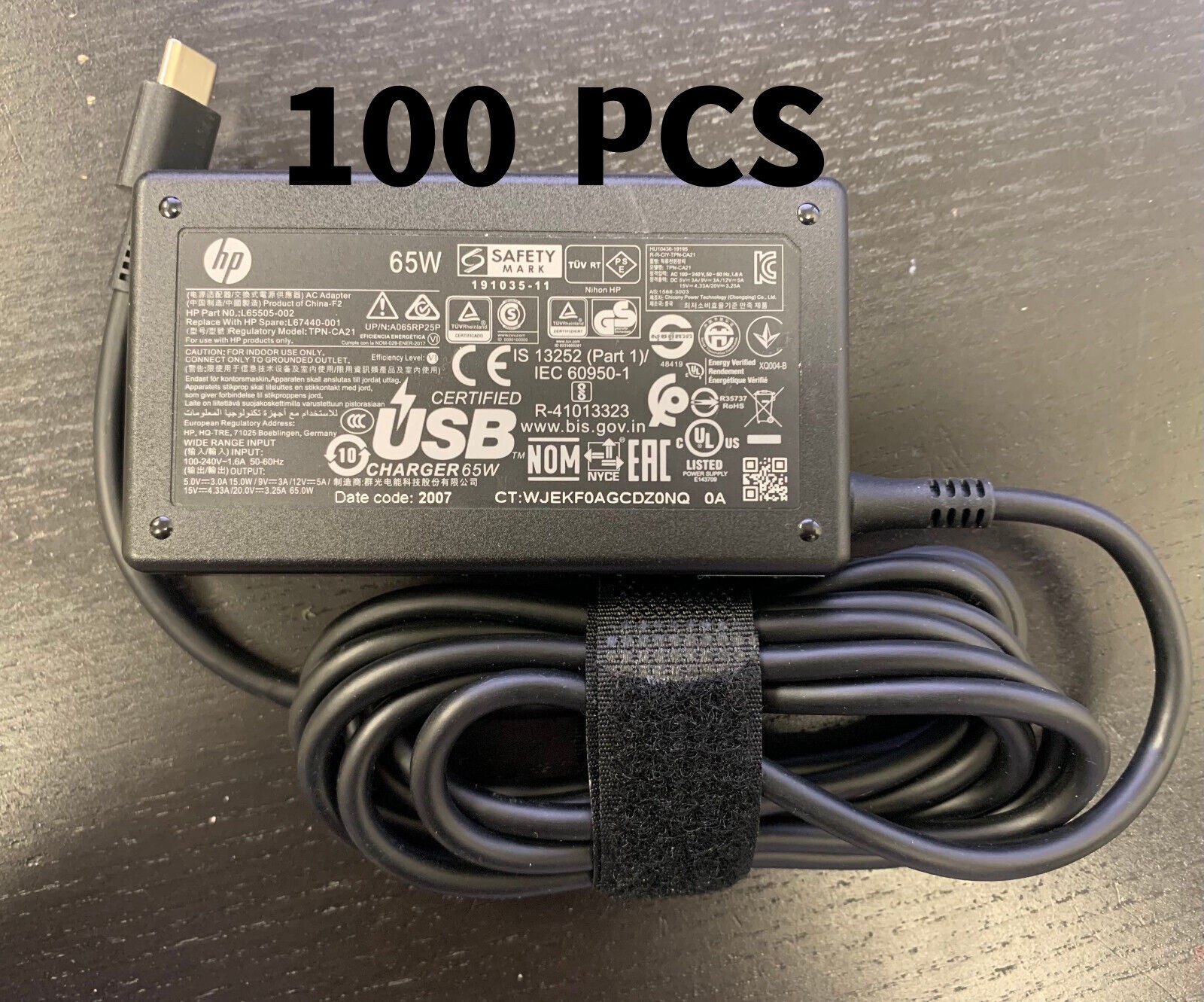100PCS Genuine 65W Type C Charger For HP EliteBook X360 1030 G2 G3 G4 L67440-001