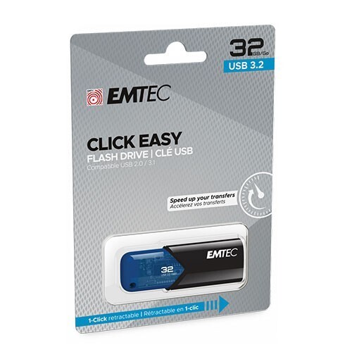 Emtec Dexxon B110 Click Easy 32GB USB 3.2 Stick Flash Drive Blue Capless 20mb/s