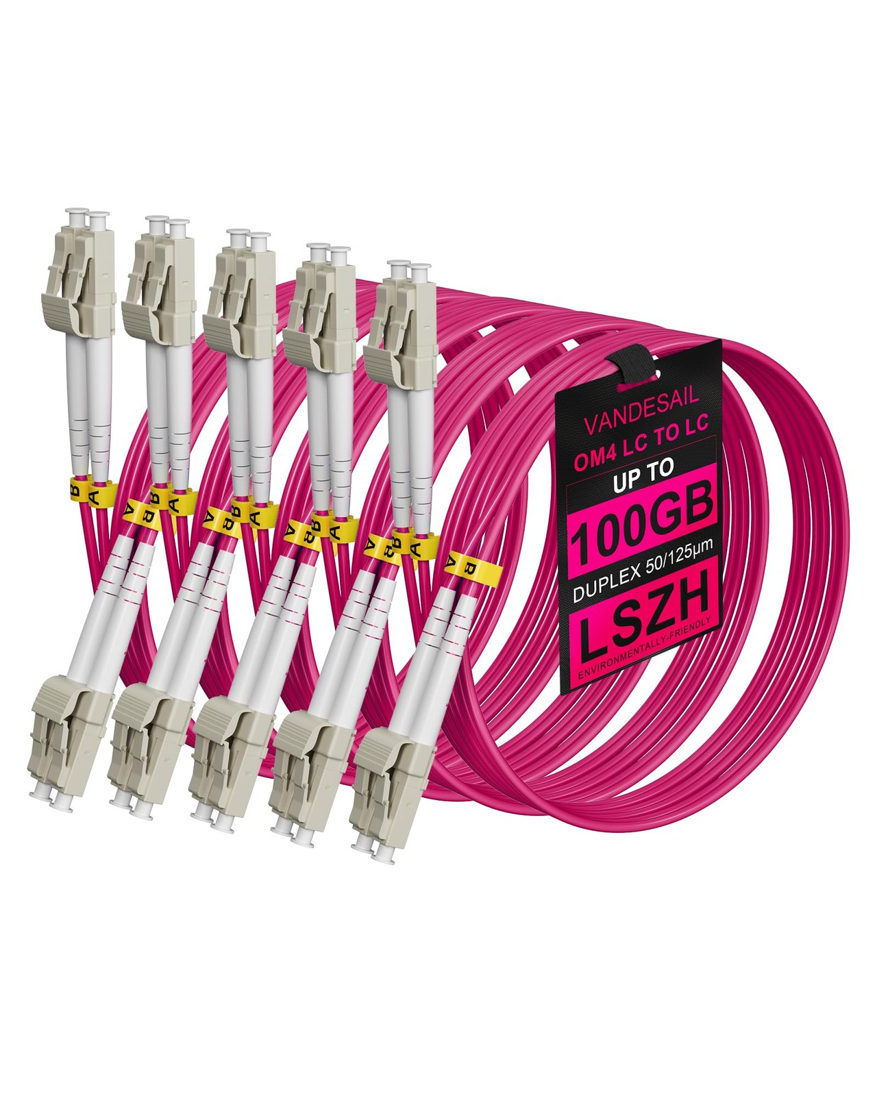 VANDESAIL OM4 LC to LC Multimode Fiber Patch Cable, 2M(6.6FT), 5 Pack | Duple...