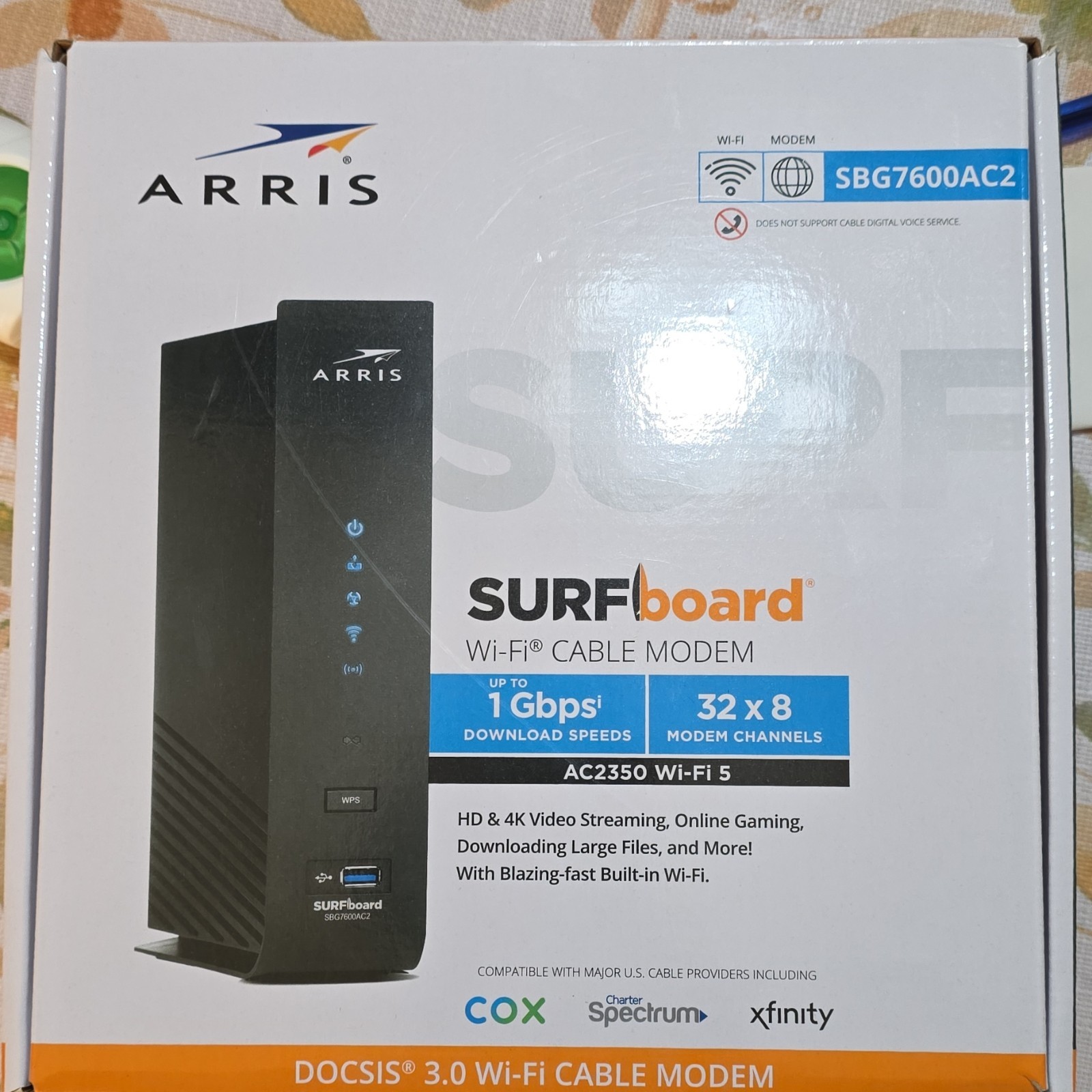 ARRIS SURFboard SBG7600AC2 DOCSIS 3.0 Dual-Band AC2350 1Gbps 4-Port