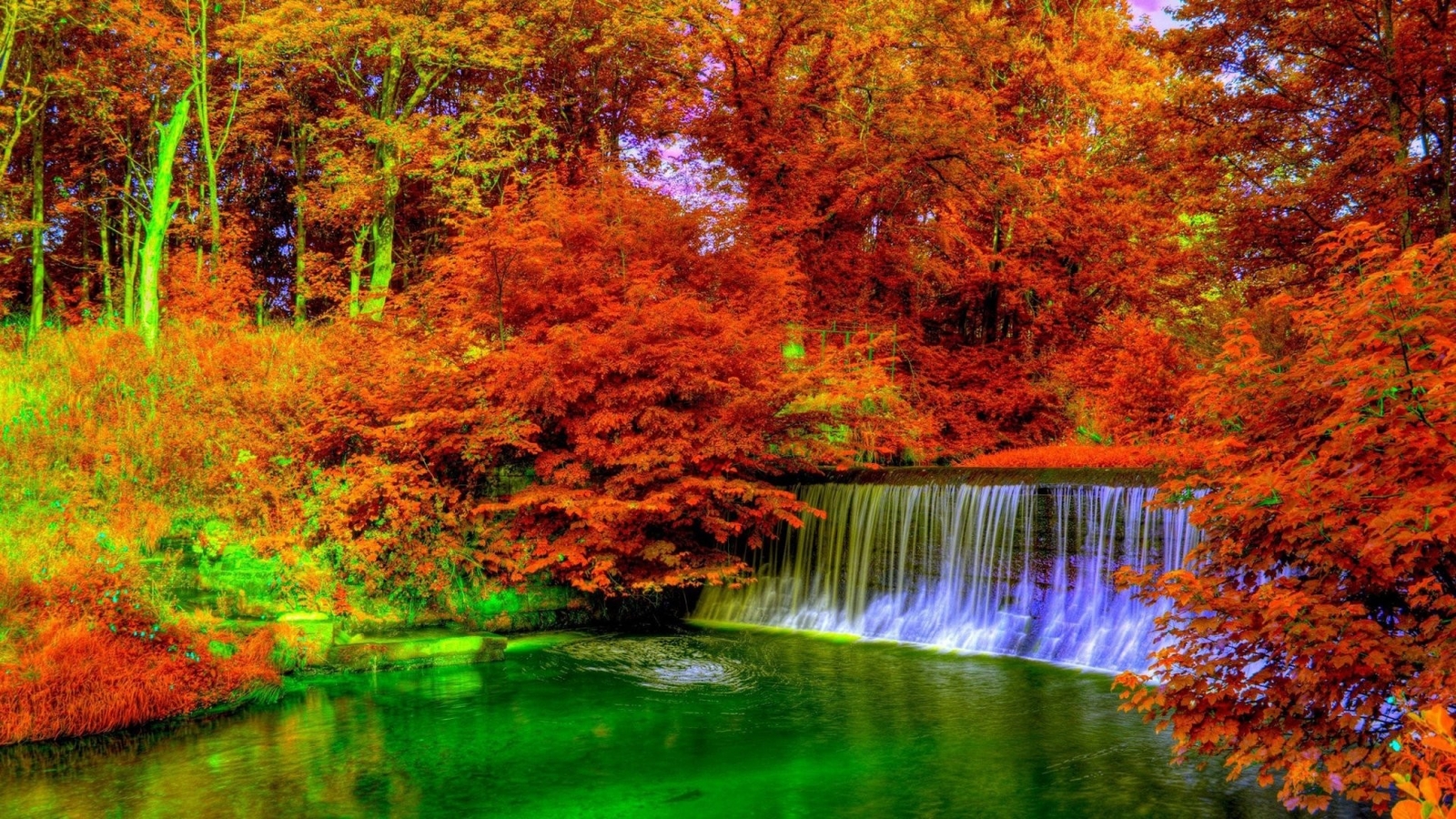 Landscape fall forest waterfall color correction Custom Gaming Mat Desk