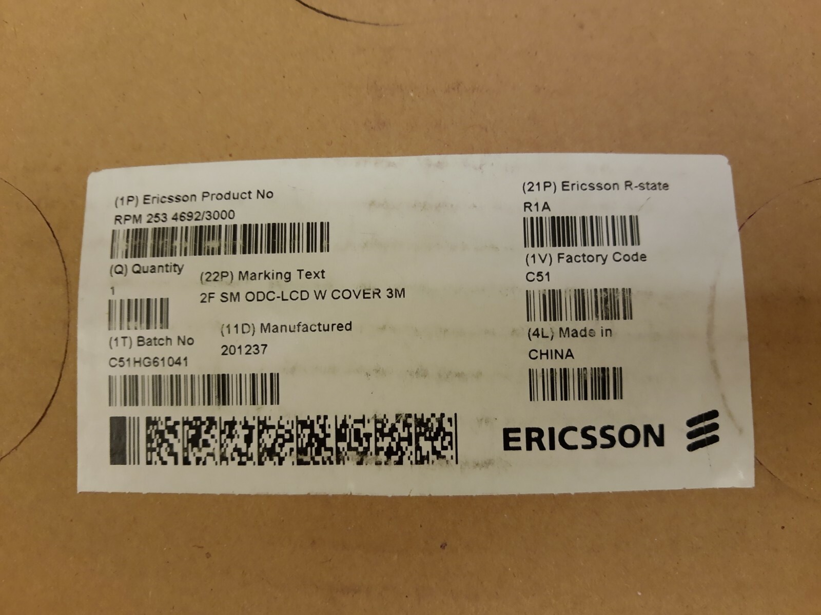 ERICSSON RPM 253 4692/3000 Fiber Optic Cable 2F SM ODC-LCD W Cover 3M (3 meters)