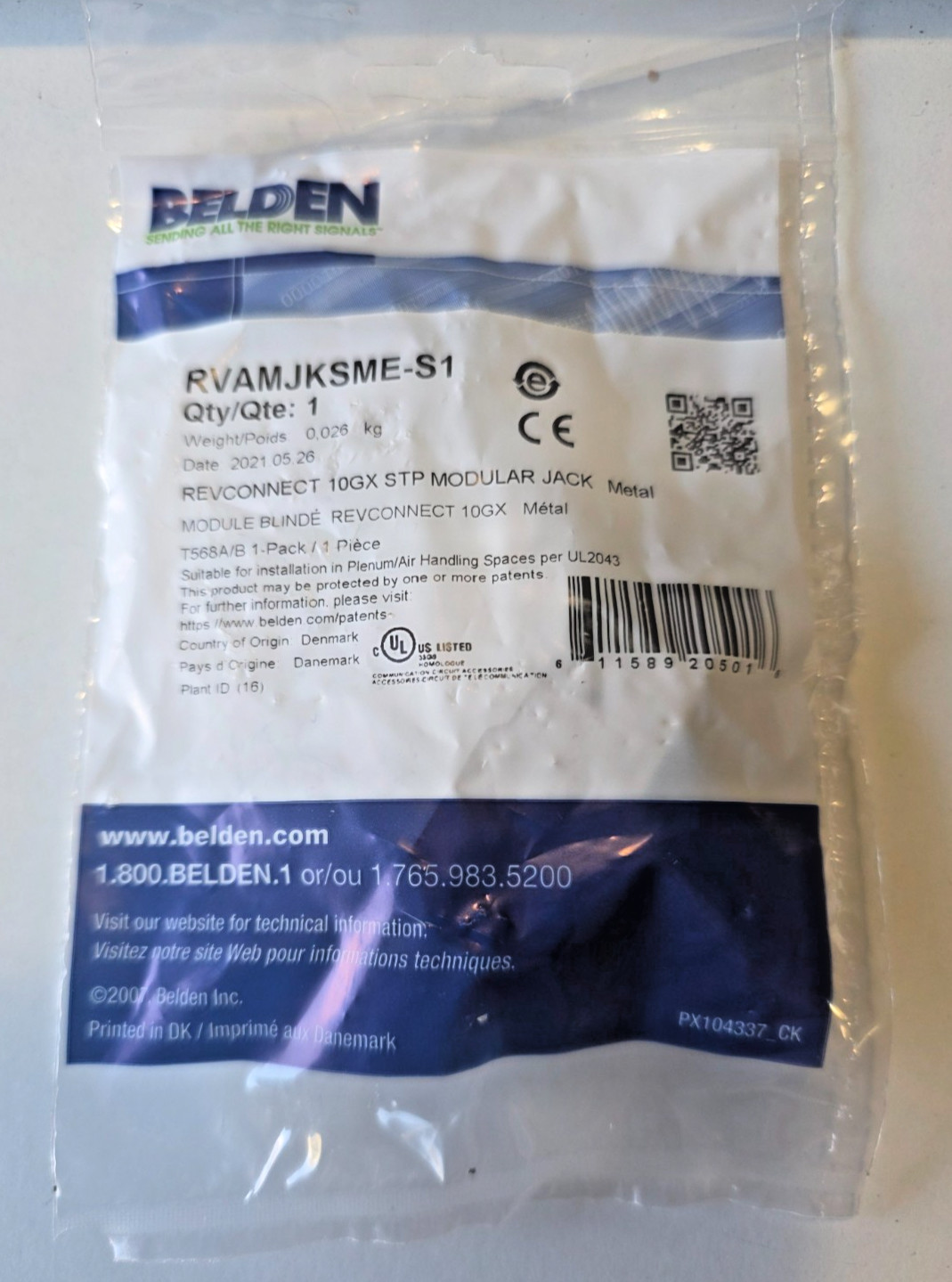 BELDEN RVAMJKSME-S1 Shielded Cat6A Revconnect Modular Jack RJ45 / 10GXS 10G, STP