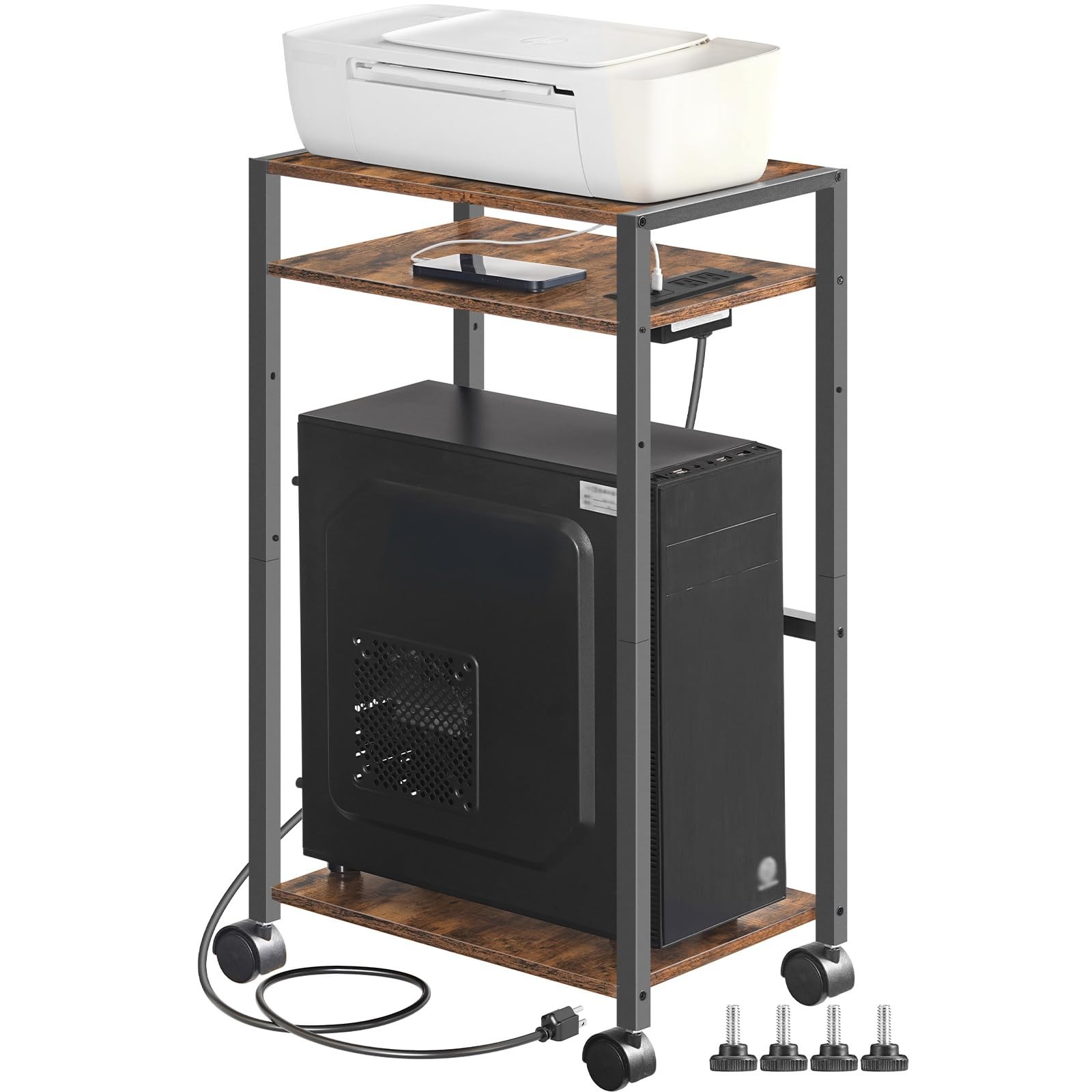 HOOBRO Computer Tower Stand, 3Tier PC Tower Stand, PC Stand with Charging Sta...