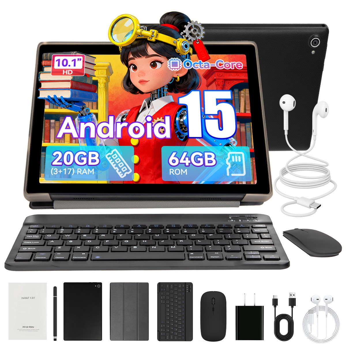 10.1" Tablet Pad Android 15 HD 64GB 5000mAh 2.4G/5G Wifi 2.0GHz Widevine L1 PC