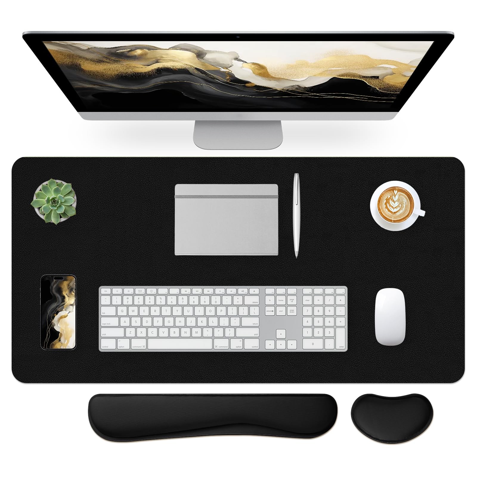 Leather Desk Pad, Black Desk Mat, Non-Slip Desk Protector Mat, Leather Desk B...