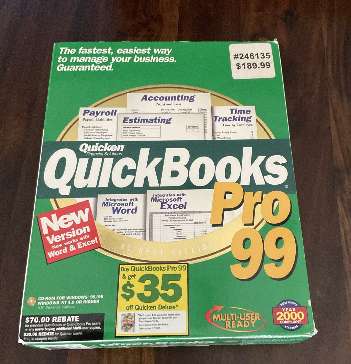 Quicken Quickbooks Pro 99 Software - Original Box Manuals & Paperwork 