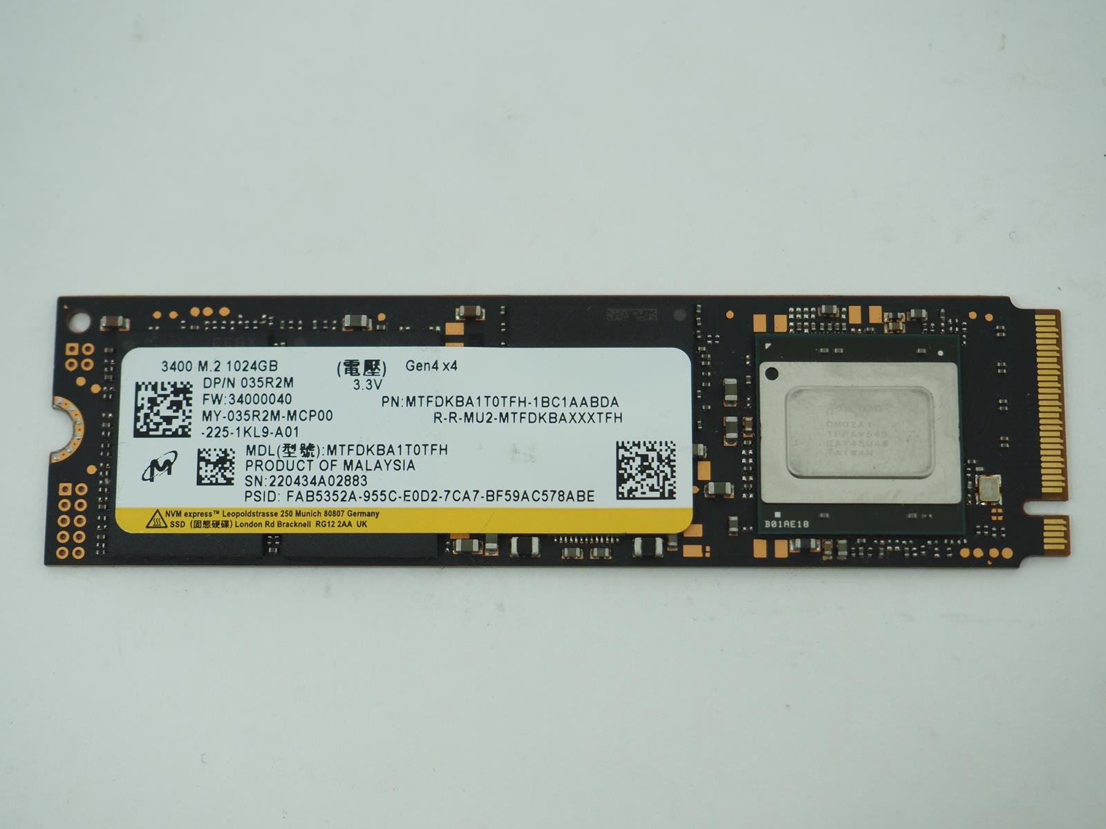 Micron 1TB M.2 NVMe SSD Solid State Drive Tested, Wiped - MTFDKBA1T0TFH