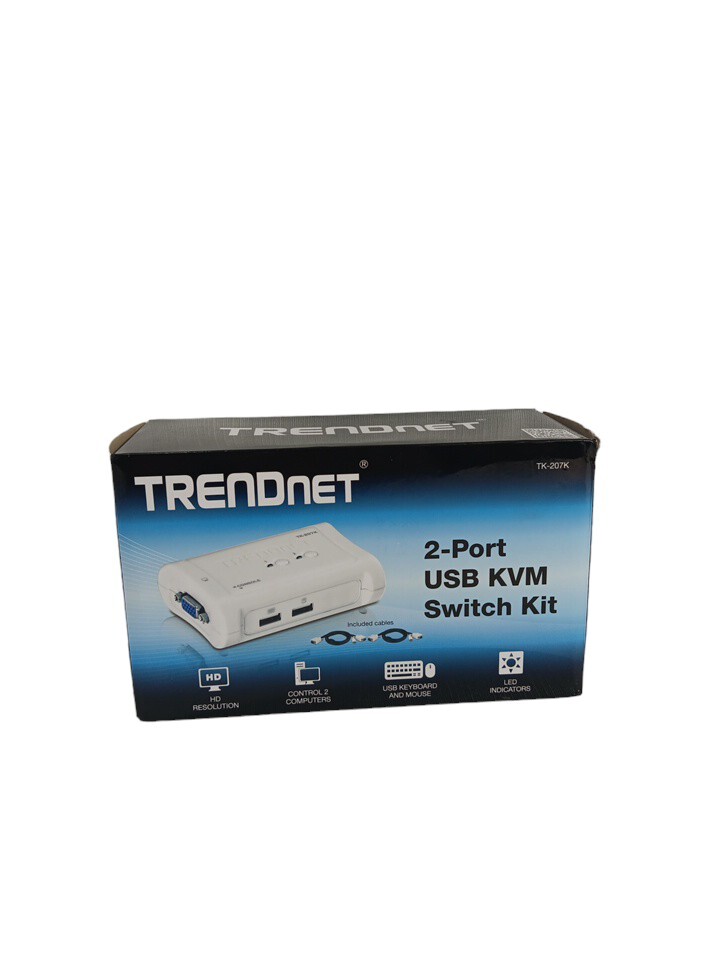 NEW Trendnet TK-207K 2-port USB KVM Switch Kit with Auto Scan HD Resolution