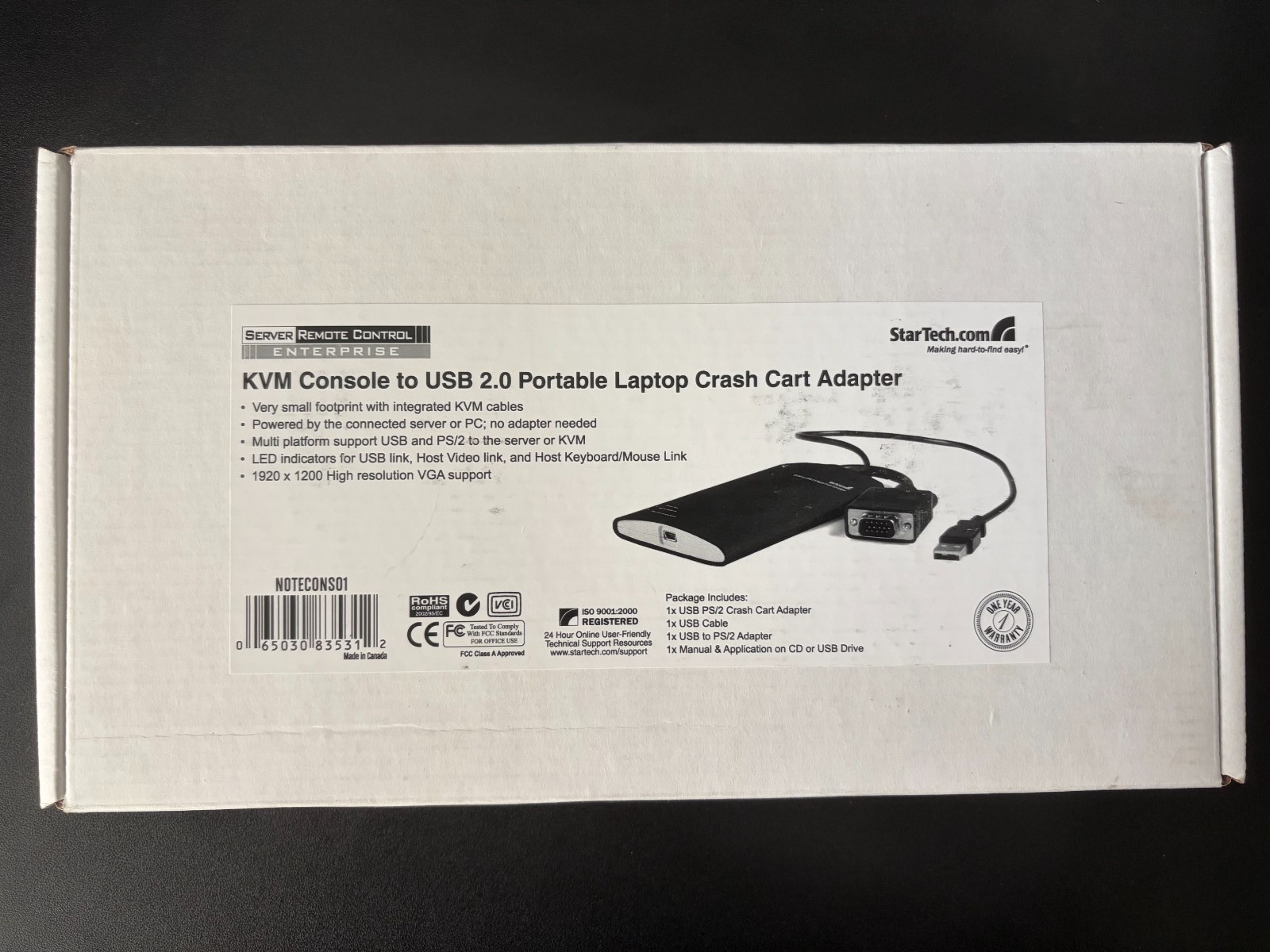 NOTECONS01 StarTech Portable Laptop Crash Cart Adapter for Server Management