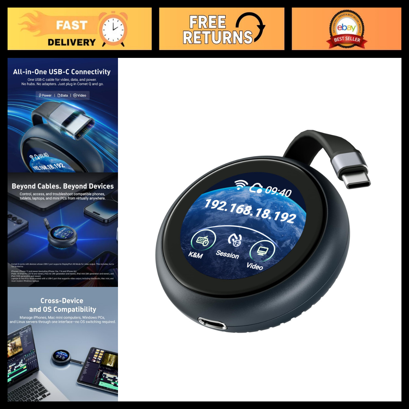 Portable KVM Switch, Plug & Play Remote for Laptop & iPhone - Compact Design